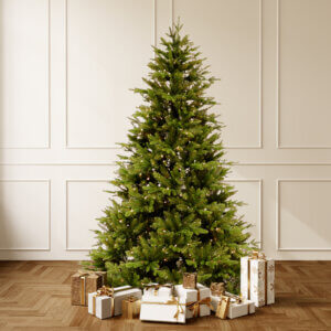 artificial christmas tree, sherwood spruce, pre-lit.